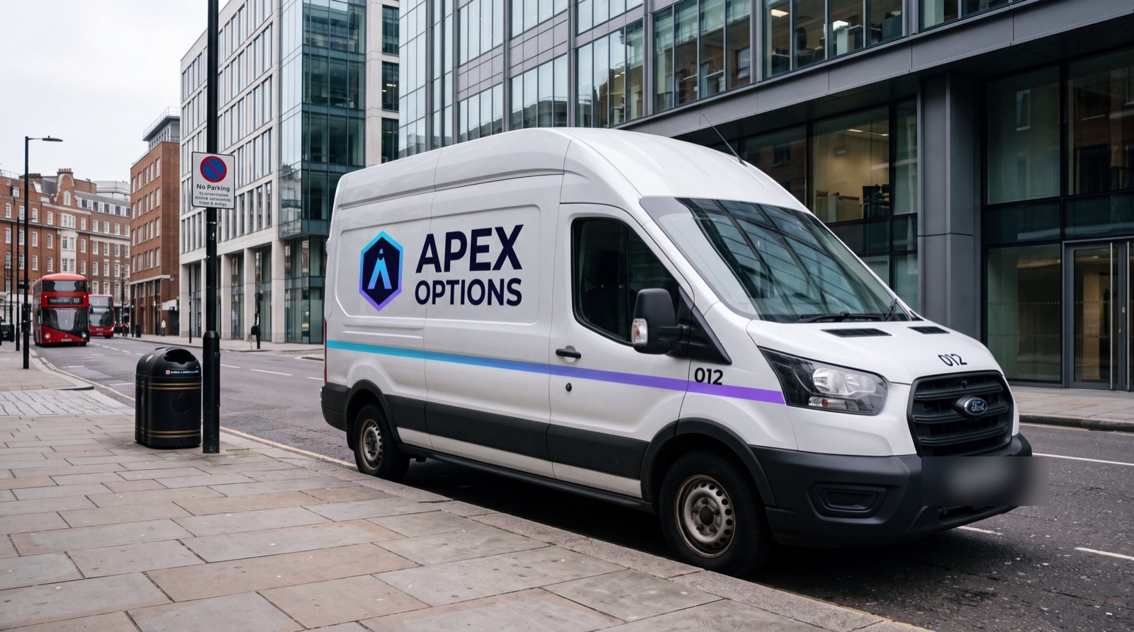 Apex Options liveried van parked outside London offices